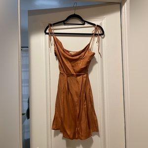Orange mini satin dress, thin straps NEW